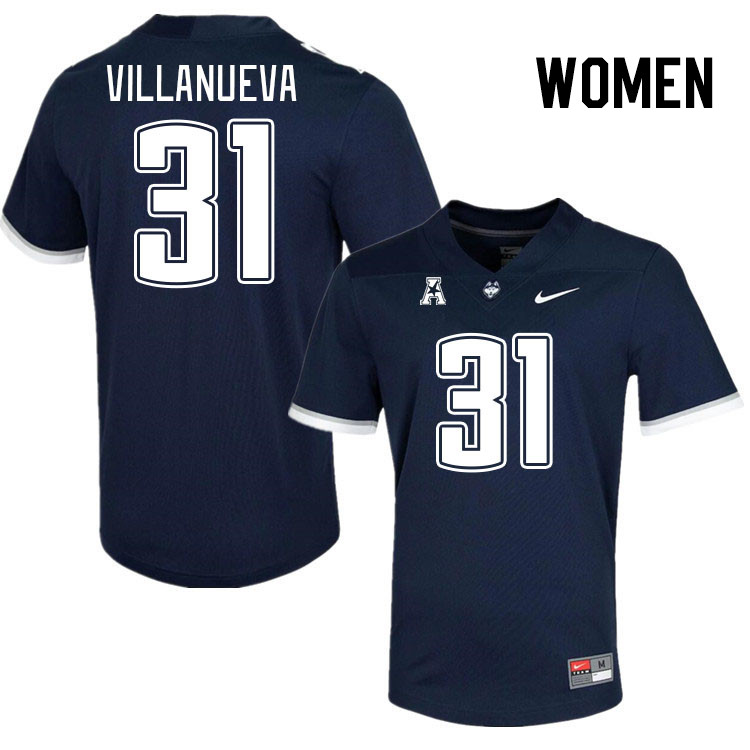 Women #31 Kalen Villanueva Uconn Huskies College Football Jerseys Stitched-Navy